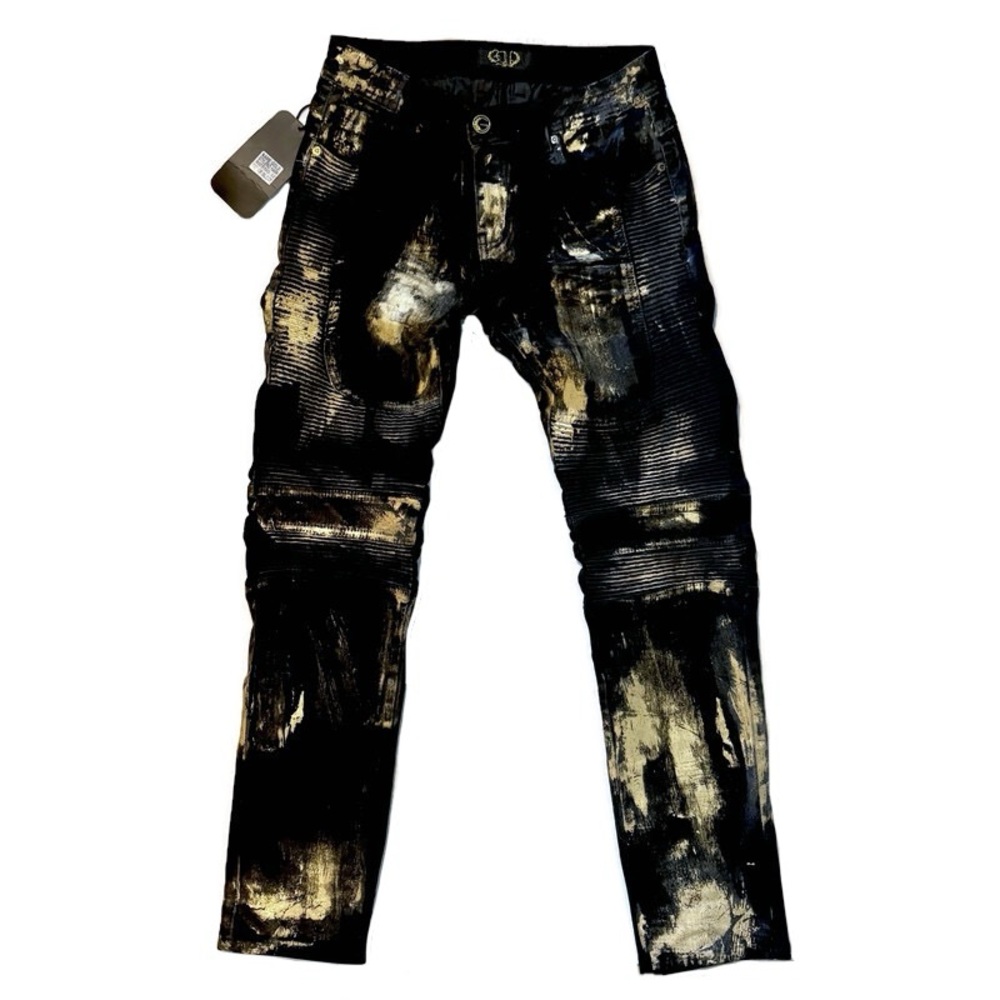 Men’s Gold Leaf Biker Stretch Jeans